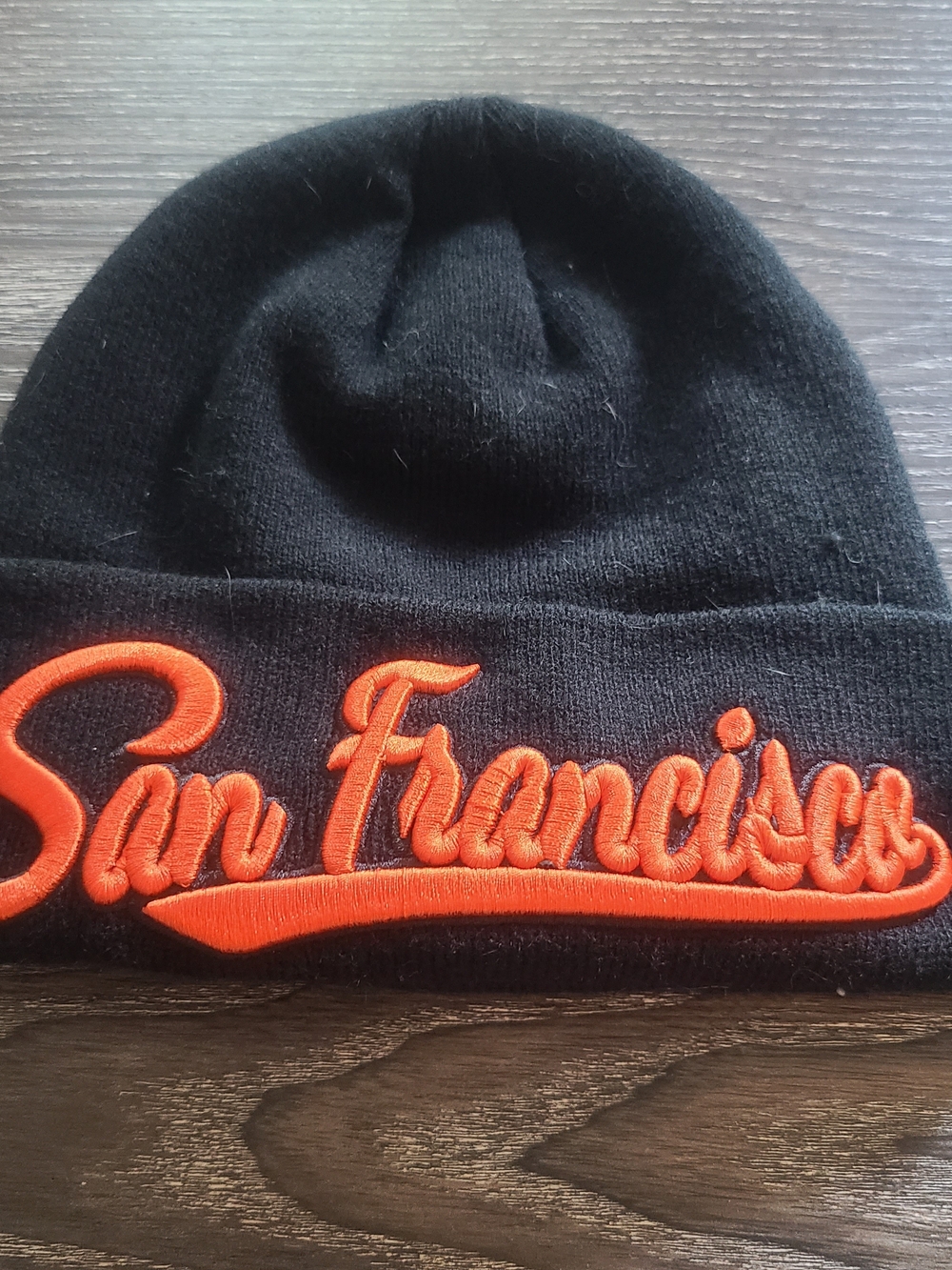 San Francisco Black Beanie with Orange Script